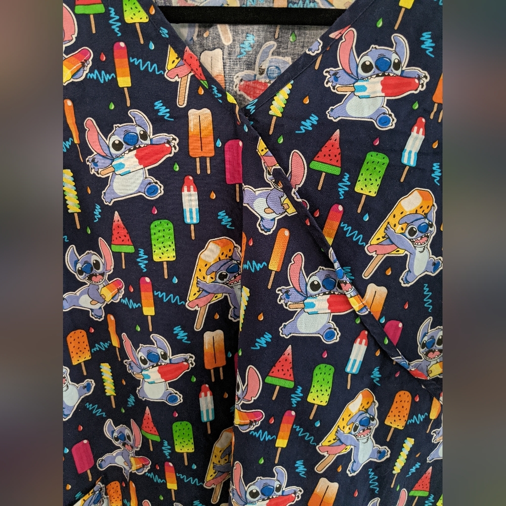 Disney Lilo Stitch Scrub Top Medical Office Uniform Patriotic Costume Cute - Picture 6 of 9